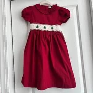 NWT Edgehill Collection Girls Red Smocked Holiday Dress Christmas Tree Sz 6 XMS